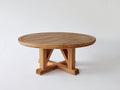 Gartentisch Holz 140x140x75 cm - Naturholz - Runder Esstisch mit Kreuzfuß und Lattenplatte