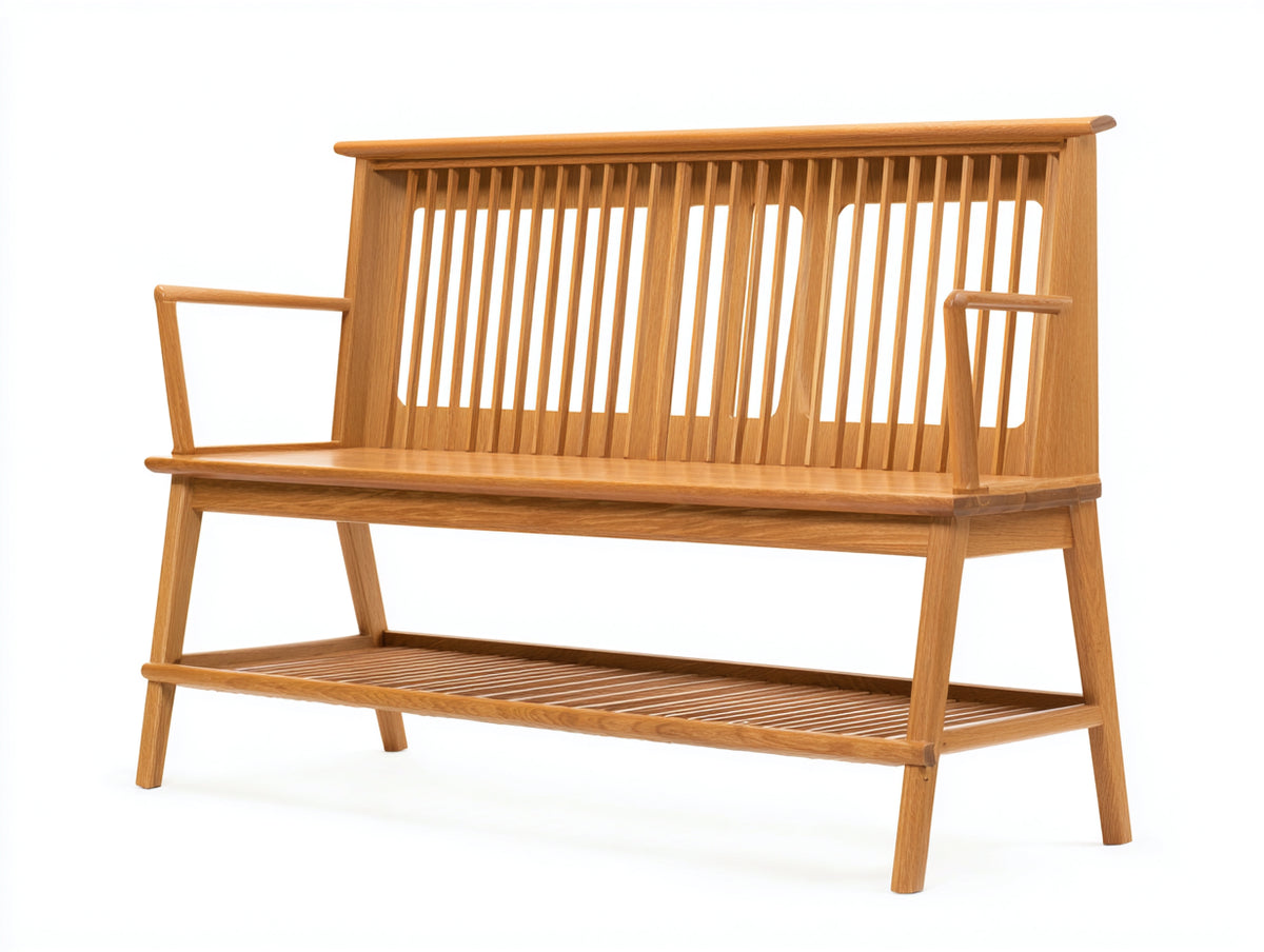 Gartenbank Holz 170x65x105 cm - Naturholz - Klassisches Design mit Armlehnen und unterer Ablage