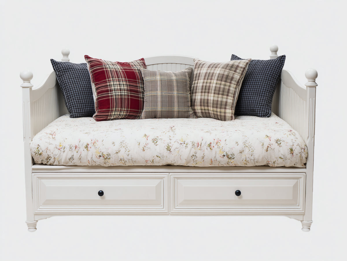 Schlafsofa Holz 205x100x105 cm - Weiß - klassischer Landhausstil mit 2 Schubladen