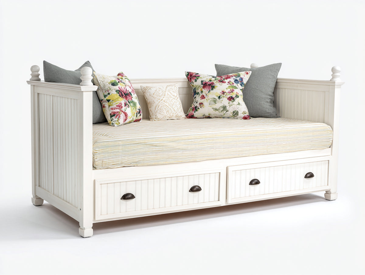 Schlafsofa mit Holzgestell 205x95x105 cm Weiß - 2 Schubladen - Klassisches Design