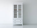 Bücherregal Holzwerkstoff und Glas 100x45x200 cm - Weiß-Naturholz - Klassisches Design mit 2 Türen und 2 Schubladen