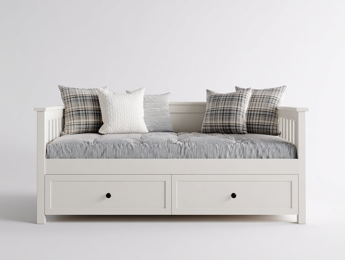 Schlafsofa mit Holzgestell 205x95x100 cm Weiß - 2 Schubladen - Modernes Design