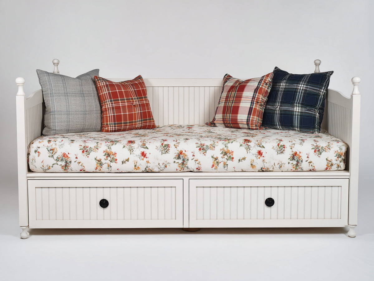 Schlafsofa Holz 205x100x105 cm - Weiß - klassischer Landhausstil mit 2 Schubladen