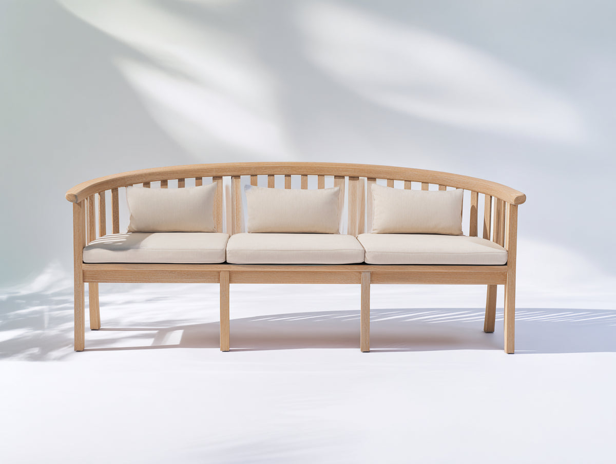 Gartenbank Holz 190x70x90 cm - Naturholz-Beige - gebogene 3-Sitzer Bank im modernen Landhausstil