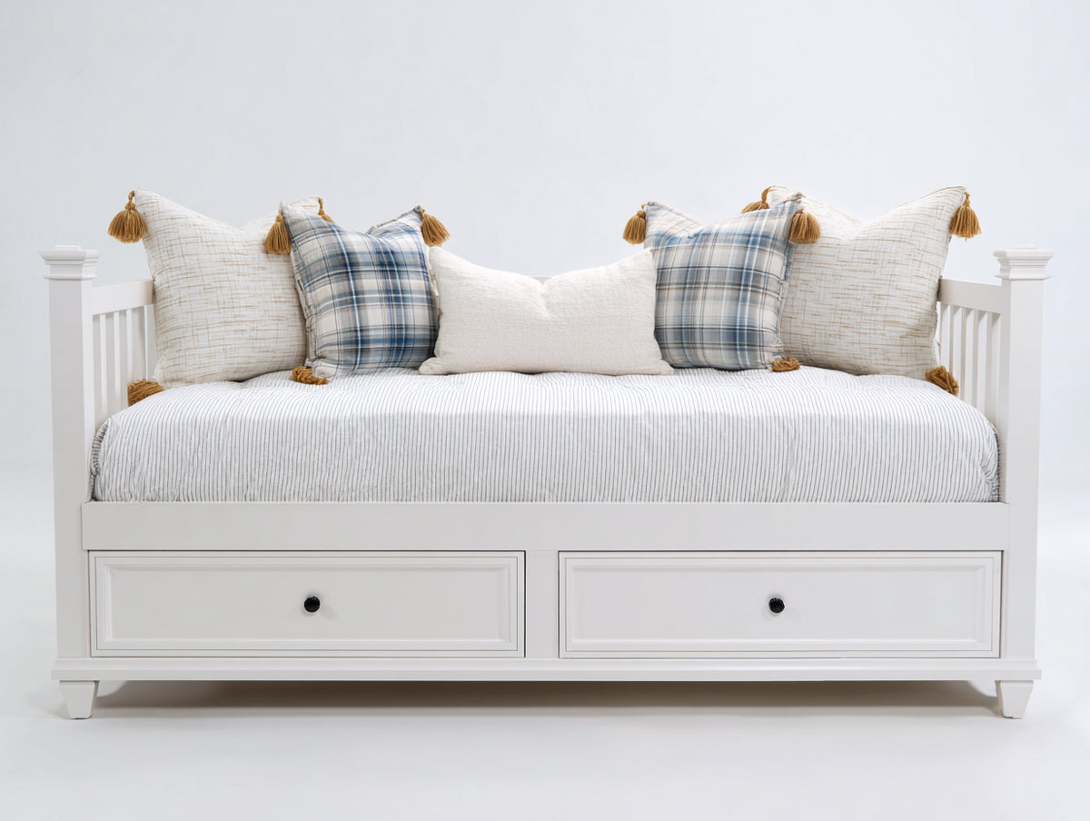 Schlafsofa Holz 205x100x105 cm - Weiß - moderner Landhausstil mit 2 Schubladen