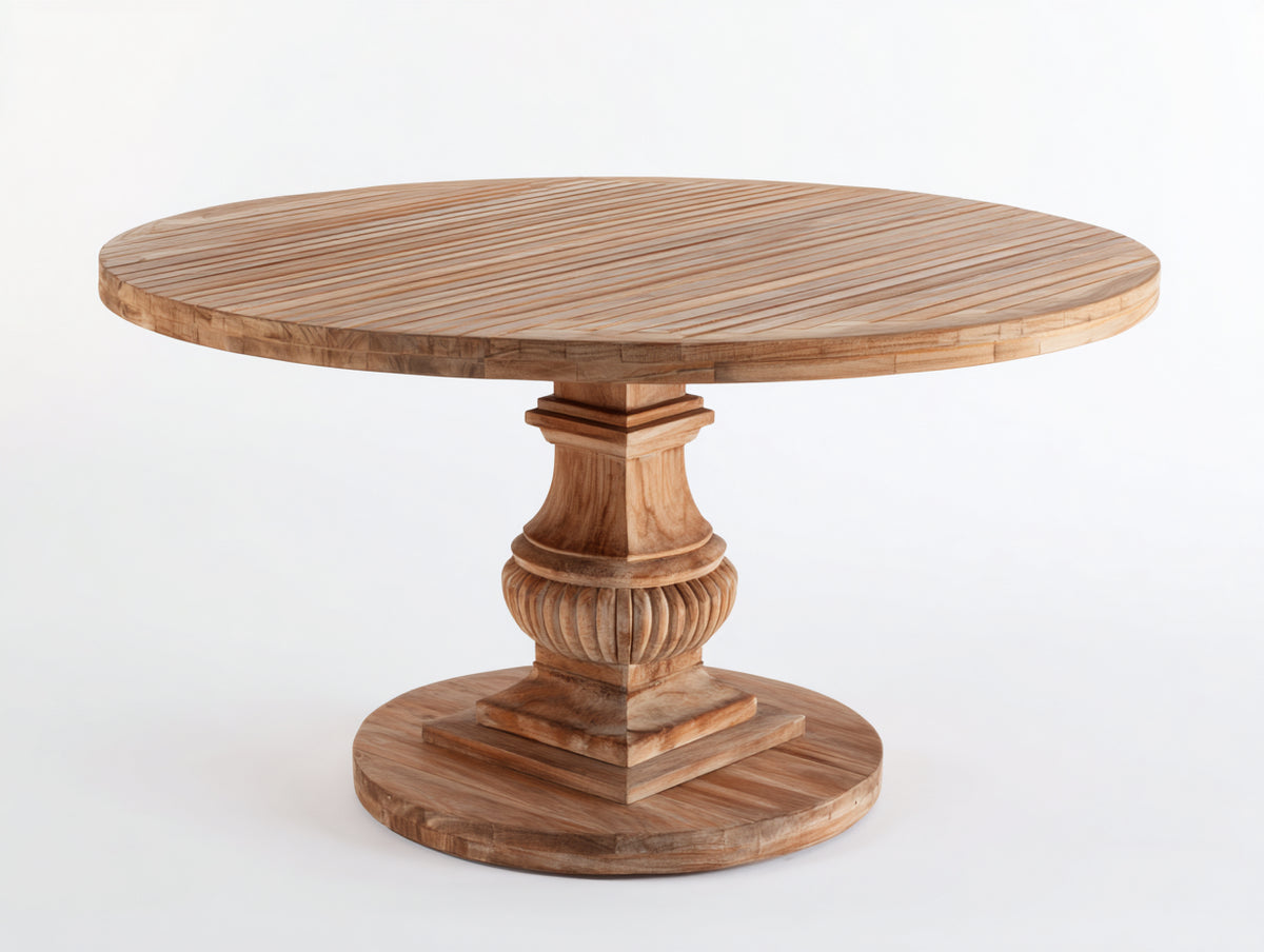 Gartentisch - Holz - 120 x 120 x 75 cm - Naturholz - Runder Gartentisch mit dekorativem Säulenfuß