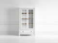 Bücherregal Holz und Glas 95x42x190 cm - Weiß-Naturholz - klassisches Design mit 2 Glastüren und 1 Schublade