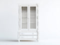 Bücherregal - Holz und Glas - 110 x 45 x 210 cm - Weiß - Klassisches Design mit 2 Glastüren und 2 Schubladen