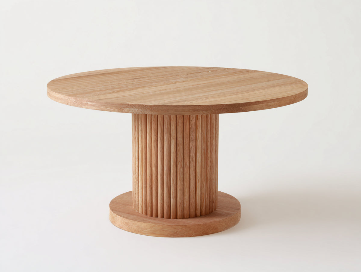 Gartentisch - Holz - 120 x 120 x 75 cm - Naturholz - Runder Gartentisch mit geriffeltem Säulenfuß