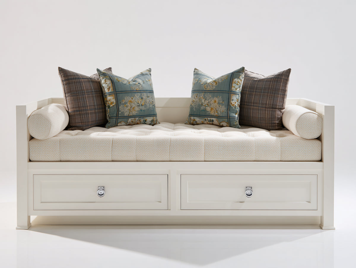 Schlafsofa mit Holzgestell 205x95x100 cm Weiß - 2 Schubladen - Modernes Design